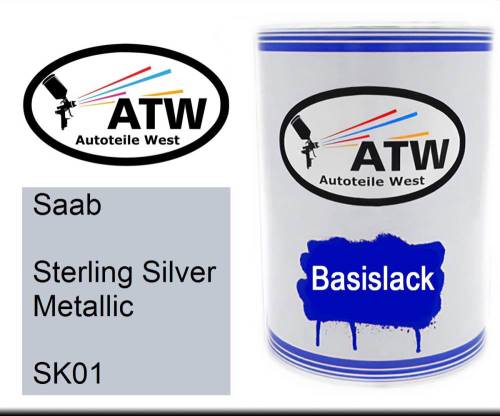 Saab, Sterling Silver Metallic, SK01: 500ml Lackdose, von ATW Autoteile West.